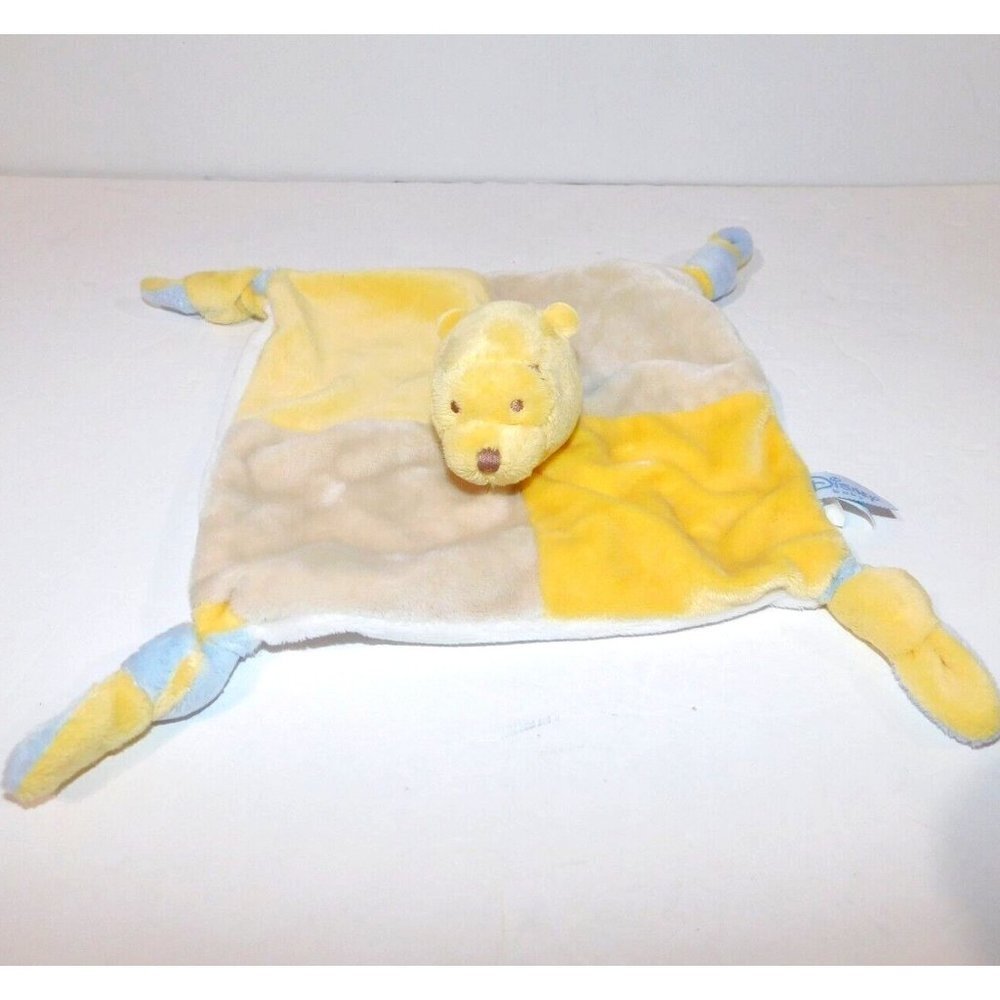 Disney Baby Winnie the Pooh Tan Yellow knotted Corners Plush Security Blanket